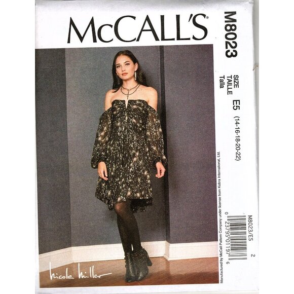 McCall's M8023 Misses 14 to 22 Nicole Miller Bare Shoulder Dress Sewing Pattern - Picture 1 of 2